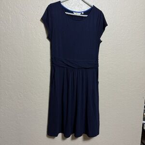 Boden Amelie Midi Dress Size 8P Blue Navy Pockets Jersey Short Sleeve Stretchy